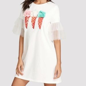 SHEIN Tiered Mesh Sleeve Appliqué Ice-Cream dress